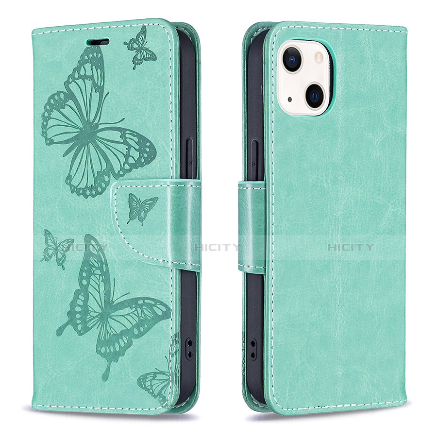 Custodia Portafoglio In Pelle Farfalla Cover con Supporto L09 per Apple iPhone 13 Verde