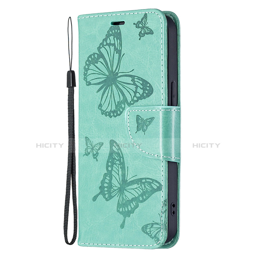 Custodia Portafoglio In Pelle Farfalla Cover con Supporto L09 per Apple iPhone 13 Verde