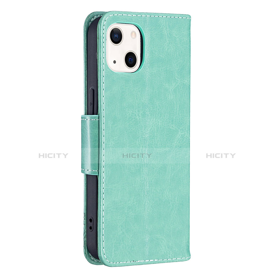 Custodia Portafoglio In Pelle Farfalla Cover con Supporto L09 per Apple iPhone 13 Verde