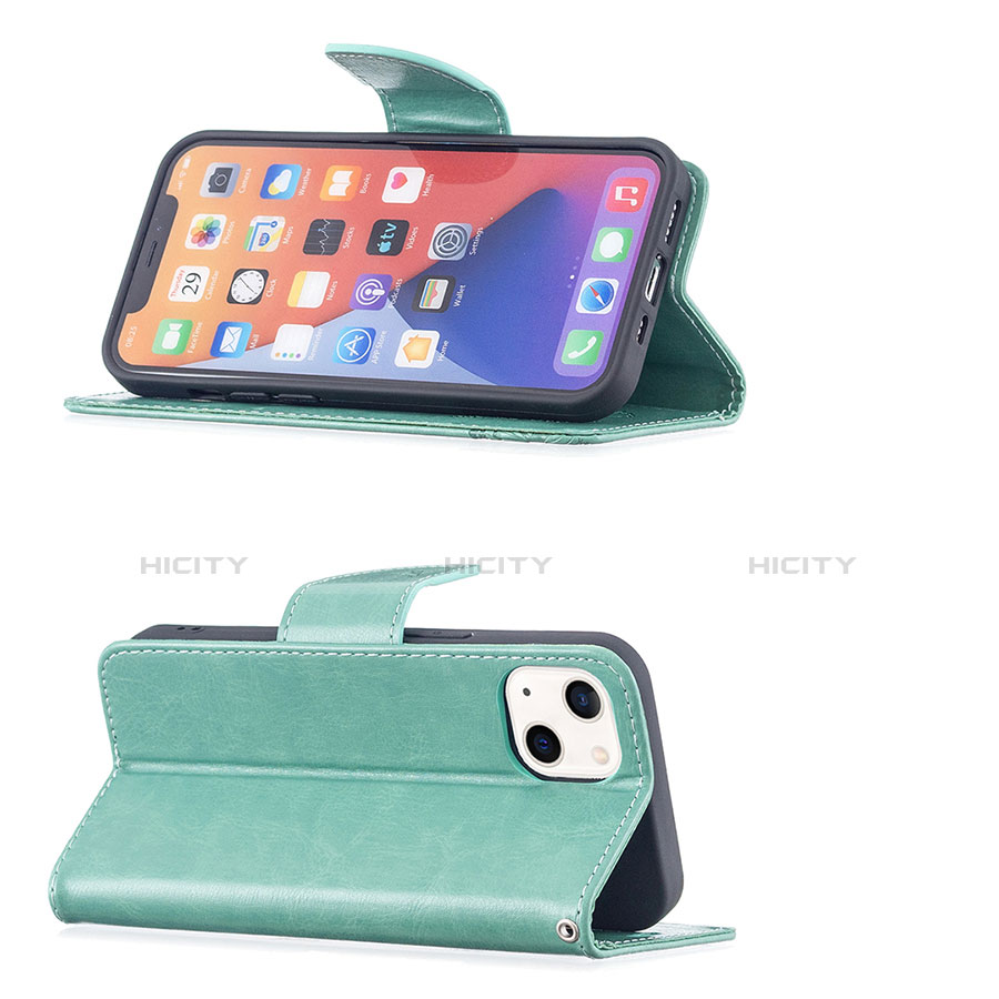 Custodia Portafoglio In Pelle Farfalla Cover con Supporto L09 per Apple iPhone 13 Verde