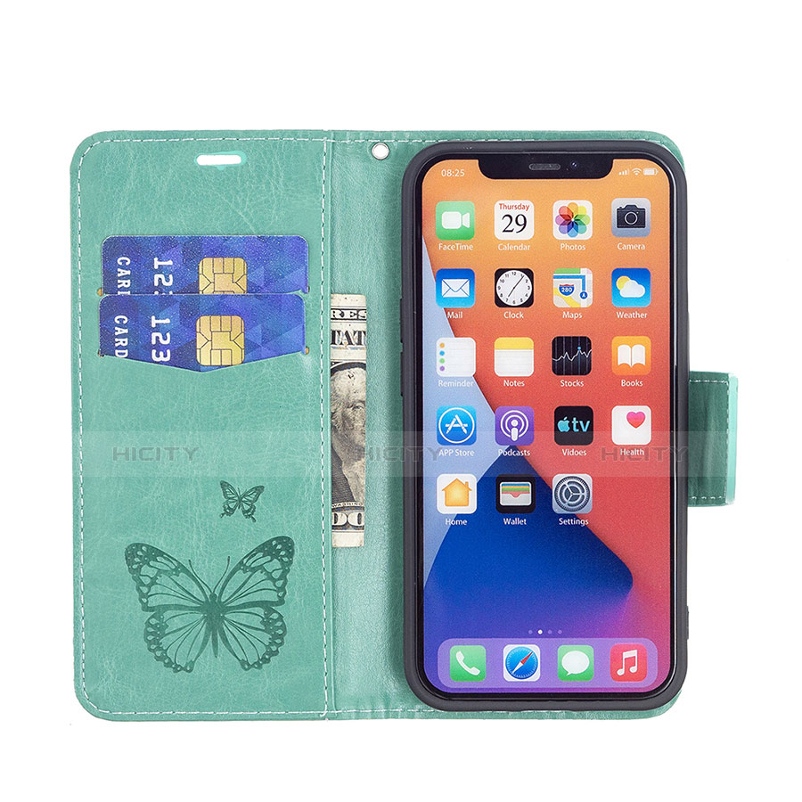 Custodia Portafoglio In Pelle Farfalla Cover con Supporto L09 per Apple iPhone 13 Verde