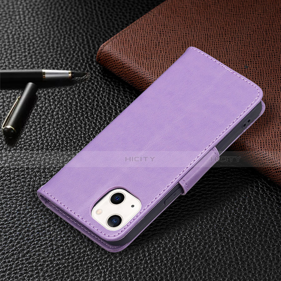 Custodia Portafoglio In Pelle Farfalla Cover con Supporto L09 per Apple iPhone 13 Viola