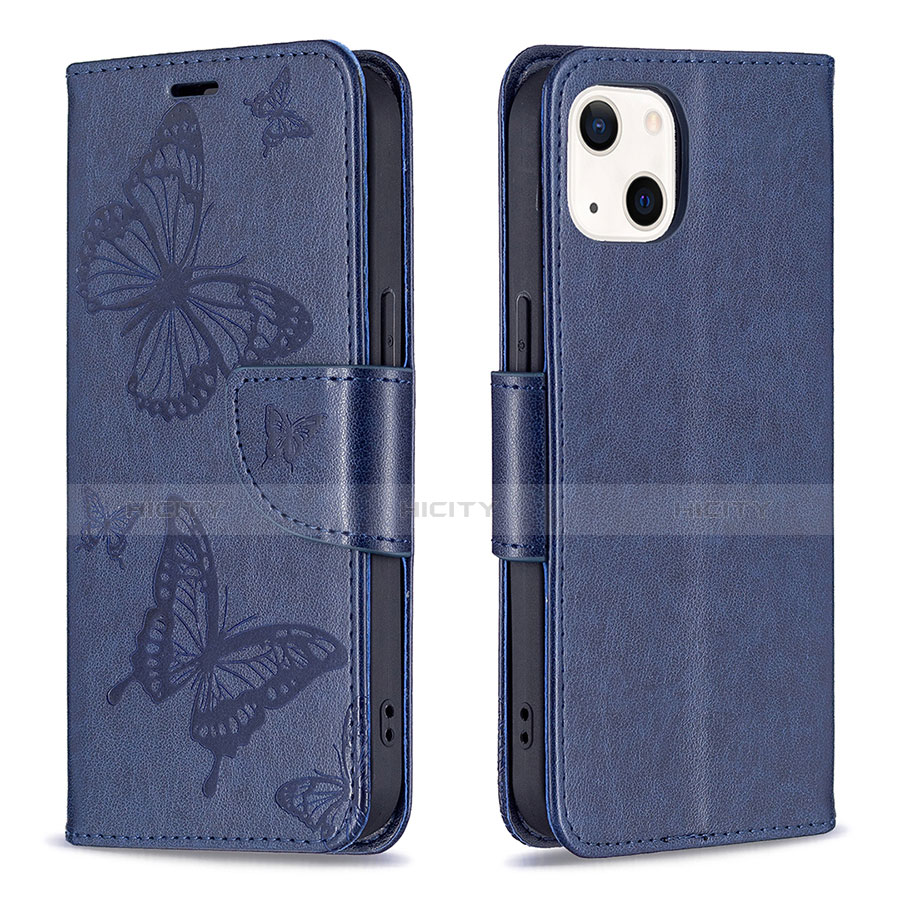 Custodia Portafoglio In Pelle Farfalla Cover con Supporto L09 per Apple iPhone 14 Blu