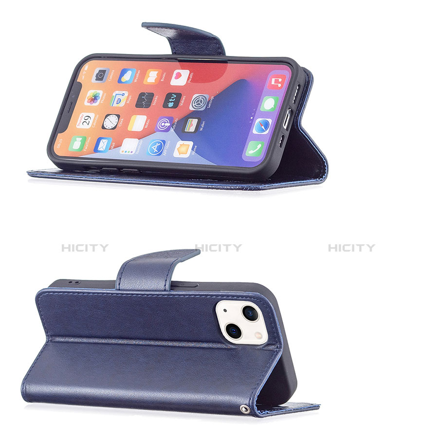 Custodia Portafoglio In Pelle Farfalla Cover con Supporto L09 per Apple iPhone 14 Blu