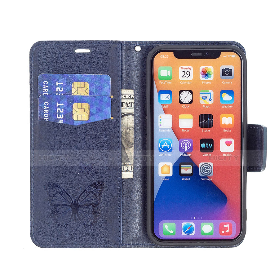 Custodia Portafoglio In Pelle Farfalla Cover con Supporto L09 per Apple iPhone 14 Blu