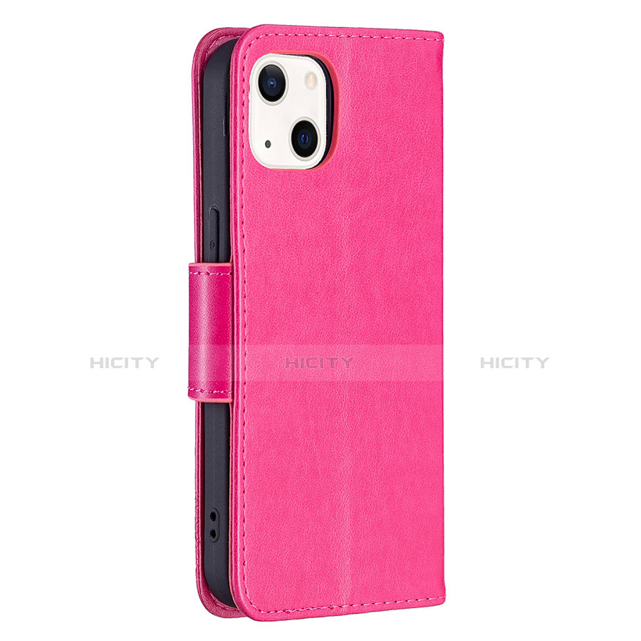 Custodia Portafoglio In Pelle Farfalla Cover con Supporto L09 per Apple iPhone 14 Plus Rosa Caldo