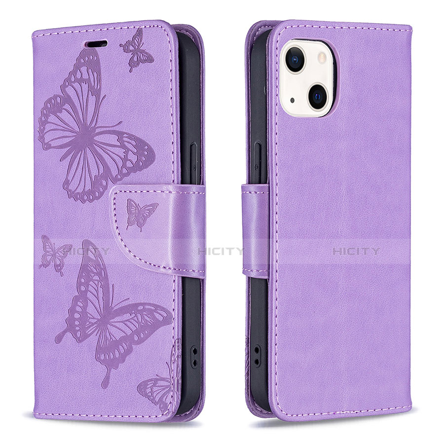 Custodia Portafoglio In Pelle Farfalla Cover con Supporto L09 per Apple iPhone 14 Plus Viola