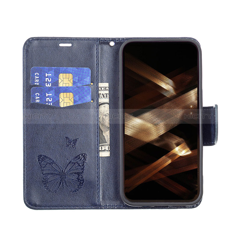 Custodia Portafoglio In Pelle Farfalla Cover con Supporto L09 per Apple iPhone 14 Pro Max Blu