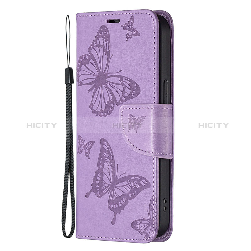 Custodia Portafoglio In Pelle Farfalla Cover con Supporto L09 per Apple iPhone 14 Pro Max Viola