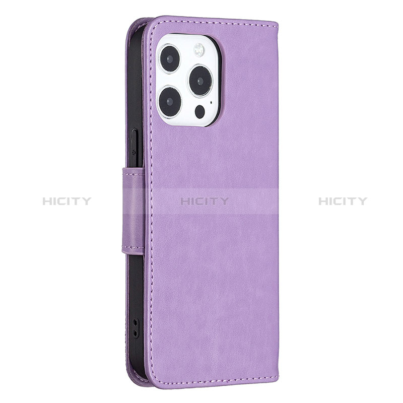 Custodia Portafoglio In Pelle Farfalla Cover con Supporto L09 per Apple iPhone 14 Pro Max Viola