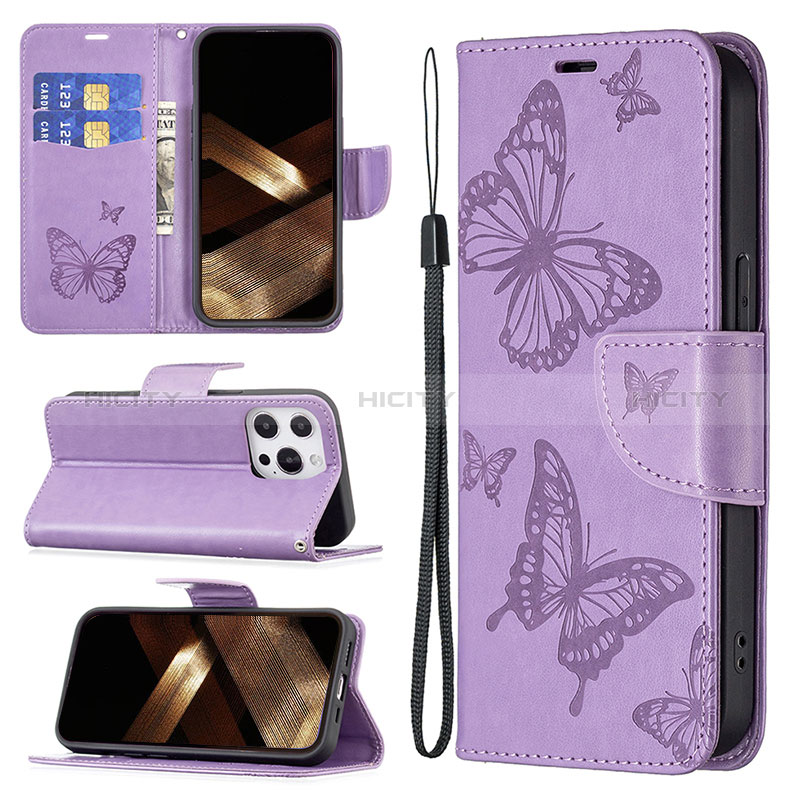 Custodia Portafoglio In Pelle Farfalla Cover con Supporto L09 per Apple iPhone 14 Pro Max Viola