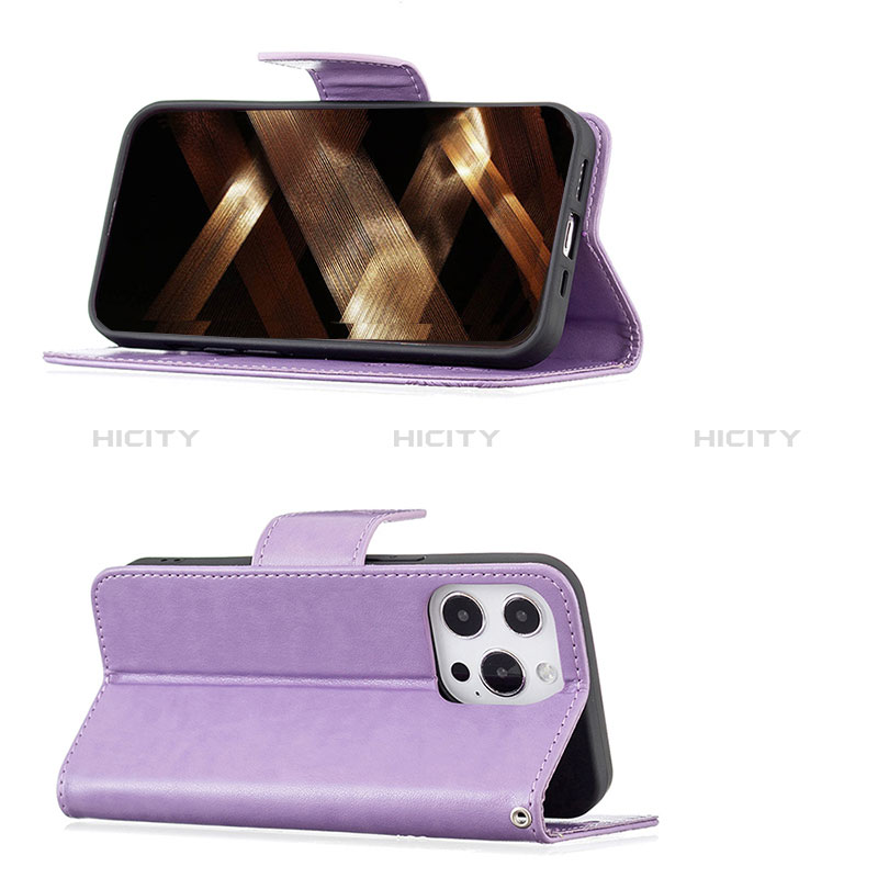 Custodia Portafoglio In Pelle Farfalla Cover con Supporto L09 per Apple iPhone 14 Pro Max Viola