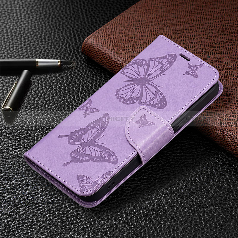 Custodia Portafoglio In Pelle Farfalla Cover con Supporto L09 per Apple iPhone 14 Pro Max Viola