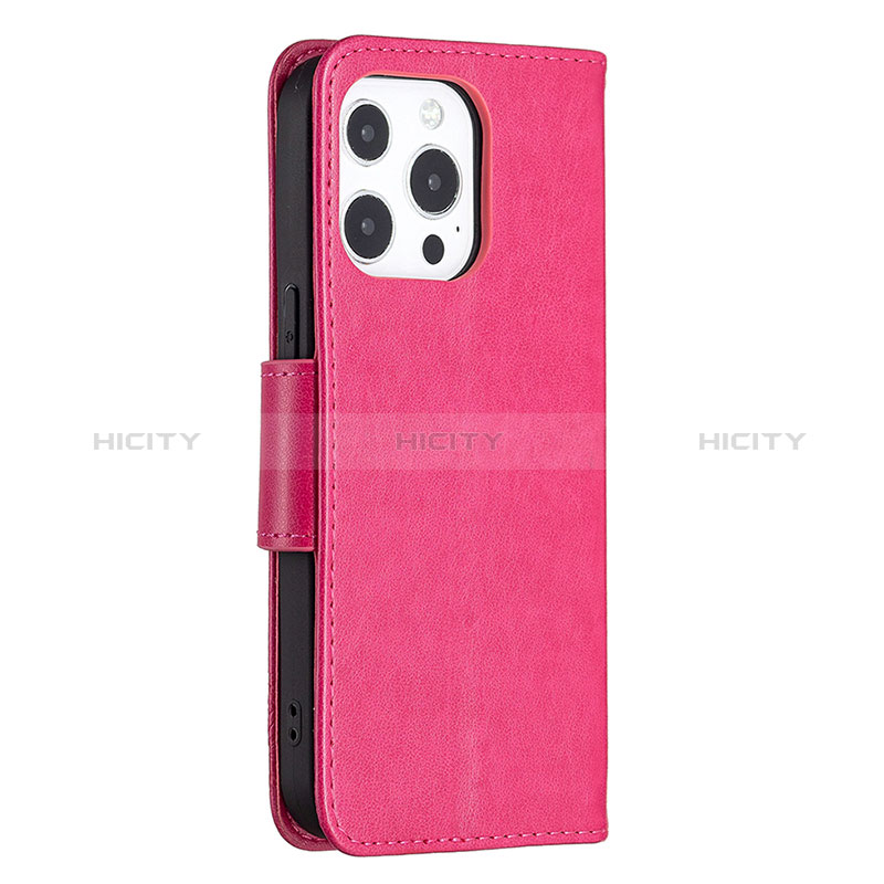 Custodia Portafoglio In Pelle Farfalla Cover con Supporto L09 per Apple iPhone 14 Pro Rosa Caldo