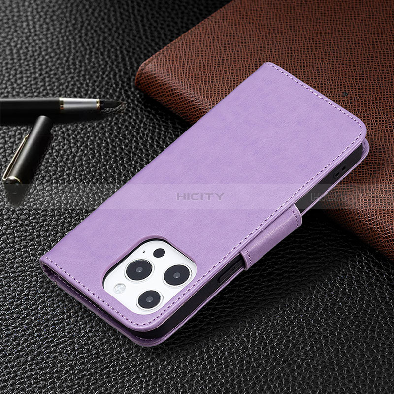 Custodia Portafoglio In Pelle Farfalla Cover con Supporto L09 per Apple iPhone 14 Pro Viola