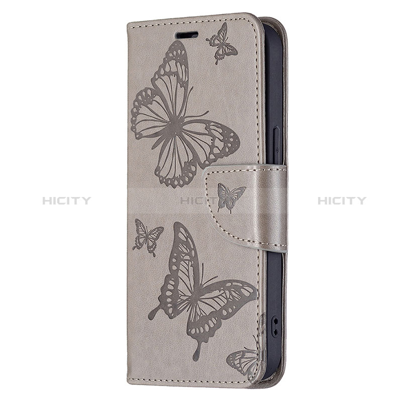 Custodia Portafoglio In Pelle Farfalla Cover con Supporto L09 per Apple iPhone 15 Grigio