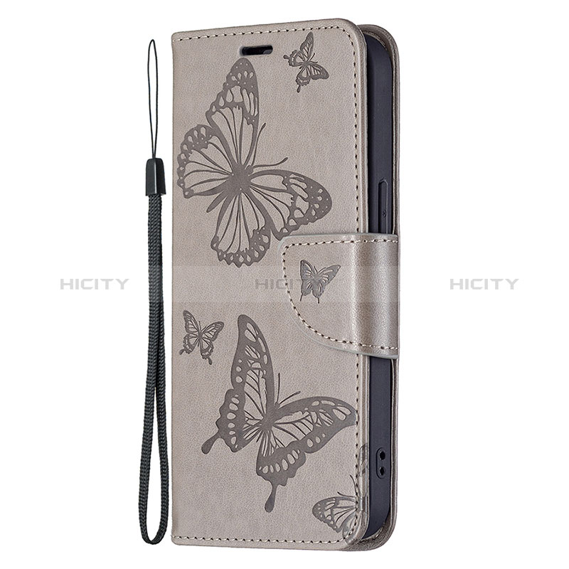 Custodia Portafoglio In Pelle Farfalla Cover con Supporto L09 per Apple iPhone 15 Grigio