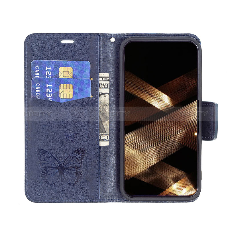 Custodia Portafoglio In Pelle Farfalla Cover con Supporto L09 per Apple iPhone 15 Plus Blu