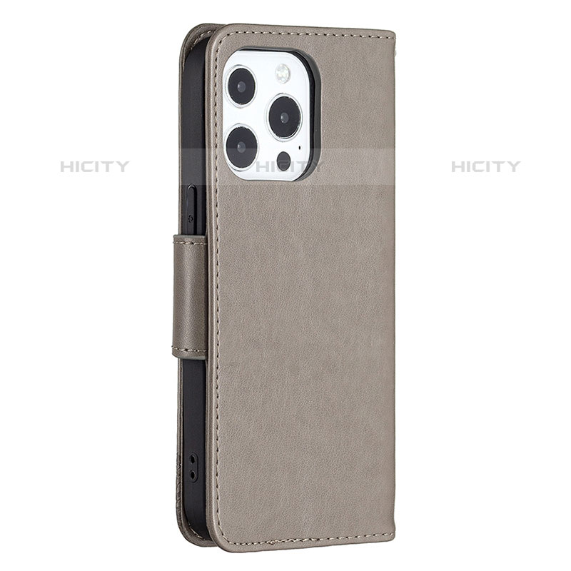 Custodia Portafoglio In Pelle Farfalla Cover con Supporto L09 per Apple iPhone 15 Pro Grigio Scuro