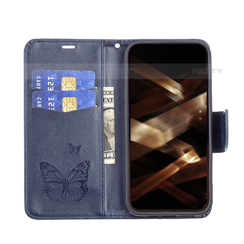 Custodia Portafoglio In Pelle Farfalla Cover con Supporto L09 per Apple iPhone 15 Pro Max Blu