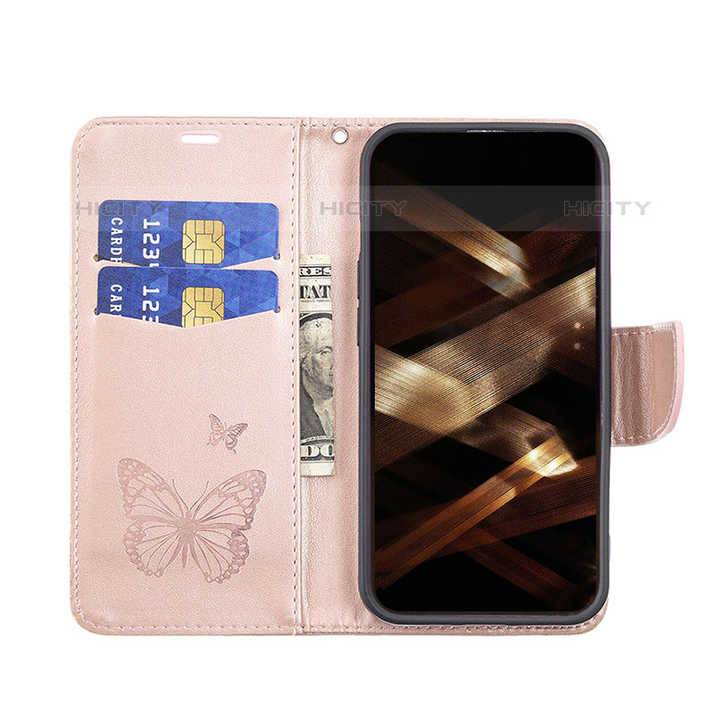 Custodia Portafoglio In Pelle Farfalla Cover con Supporto L09 per Apple iPhone 15 Pro Max Rosa