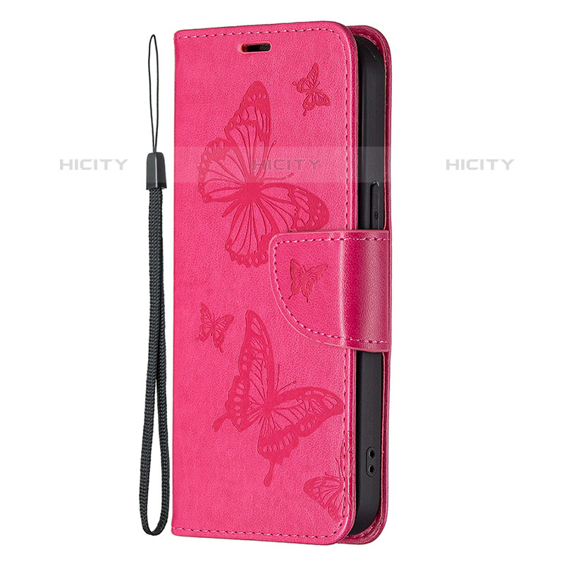 Custodia Portafoglio In Pelle Farfalla Cover con Supporto L09 per Apple iPhone 15 Pro Max Rosa Caldo