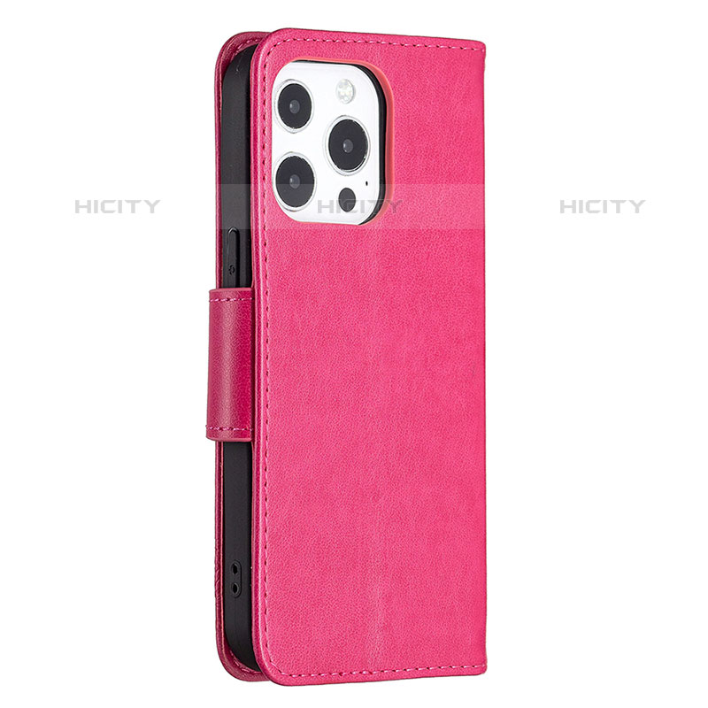 Custodia Portafoglio In Pelle Farfalla Cover con Supporto L09 per Apple iPhone 15 Pro Max Rosa Caldo