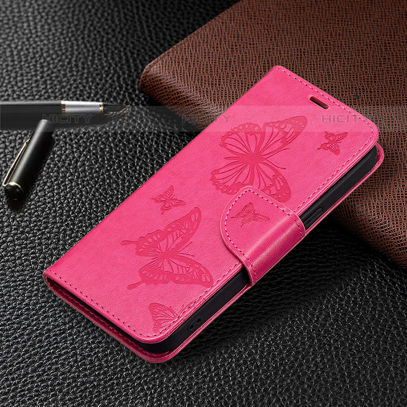 Custodia Portafoglio In Pelle Farfalla Cover con Supporto L09 per Apple iPhone 15 Pro Max Rosa Caldo