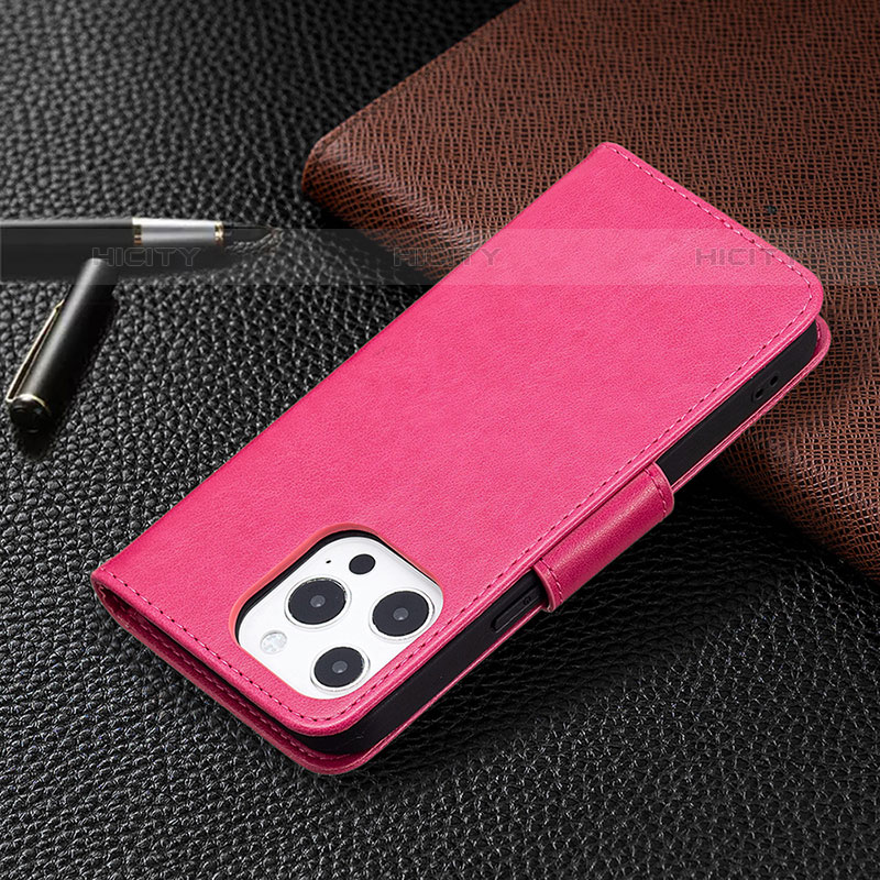 Custodia Portafoglio In Pelle Farfalla Cover con Supporto L09 per Apple iPhone 15 Pro Max Rosa Caldo