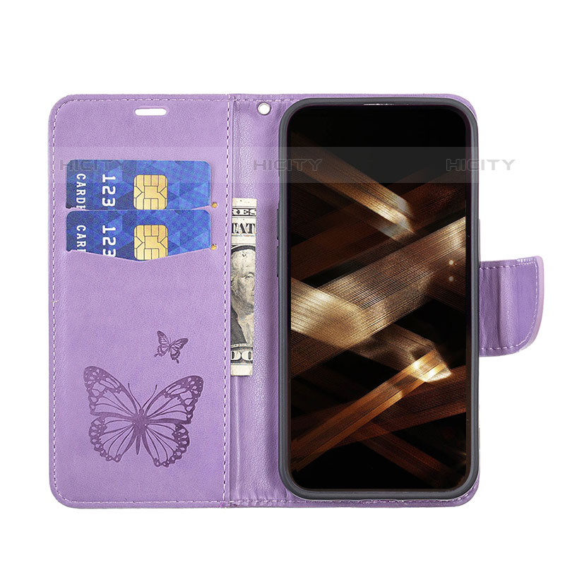 Custodia Portafoglio In Pelle Farfalla Cover con Supporto L09 per Apple iPhone 15 Pro Max Viola