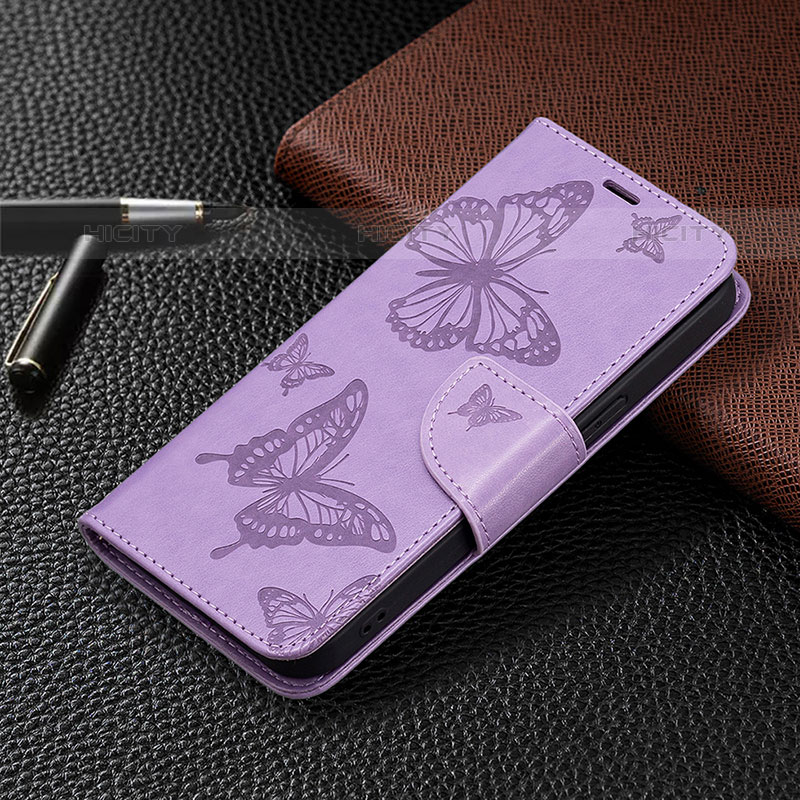 Custodia Portafoglio In Pelle Farfalla Cover con Supporto L09 per Apple iPhone 15 Pro Max Viola