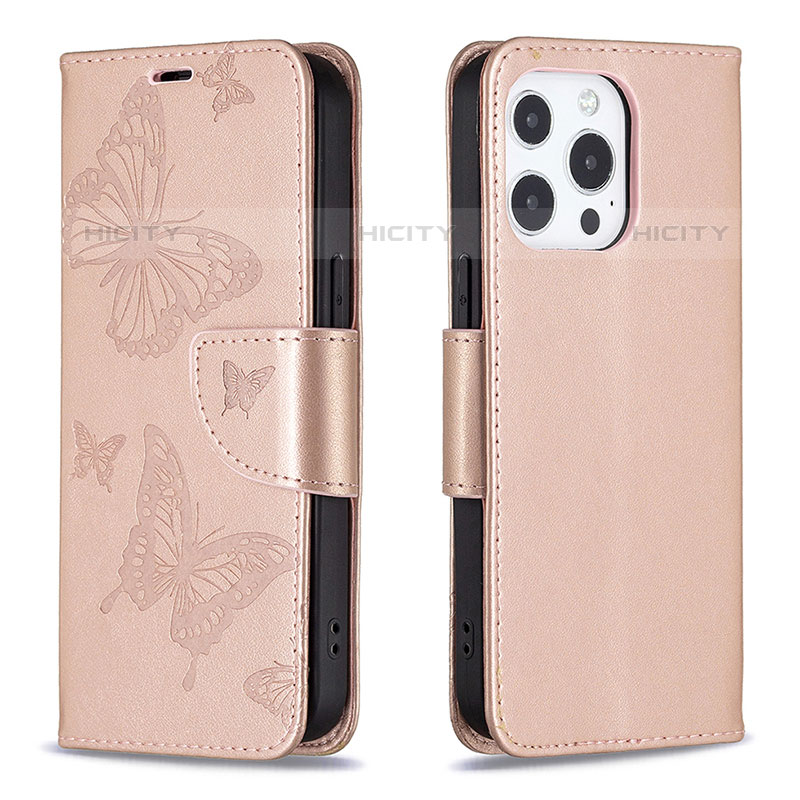 Custodia Portafoglio In Pelle Farfalla Cover con Supporto L09 per Apple iPhone 15 Pro Rosa