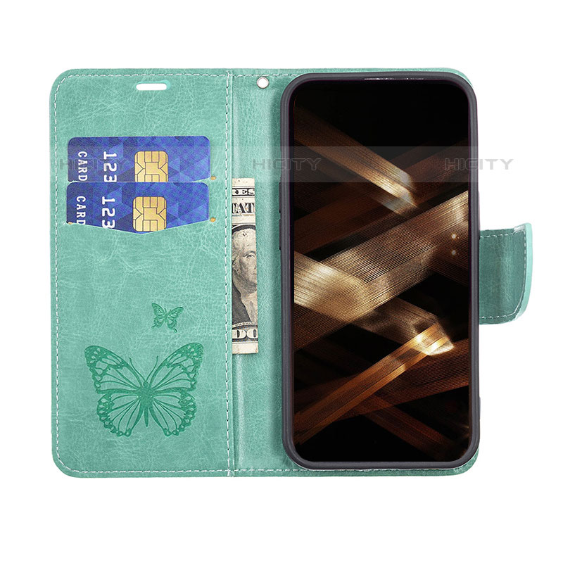 Custodia Portafoglio In Pelle Farfalla Cover con Supporto L09 per Apple iPhone 15 Pro Verde