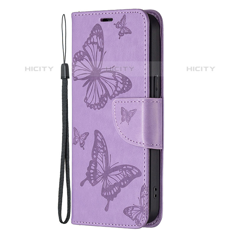 Custodia Portafoglio In Pelle Farfalla Cover con Supporto L09 per Apple iPhone 15 Pro Viola