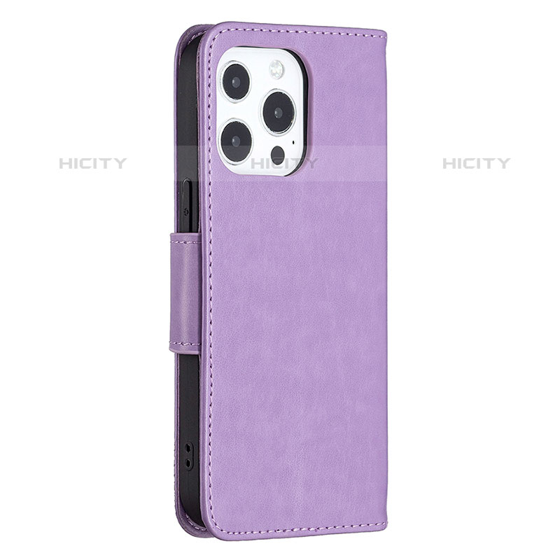 Custodia Portafoglio In Pelle Farfalla Cover con Supporto L09 per Apple iPhone 15 Pro Viola