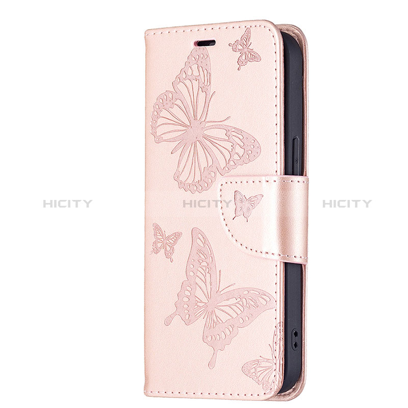 Custodia Portafoglio In Pelle Farfalla Cover con Supporto L09 per Apple iPhone 15 Rosa