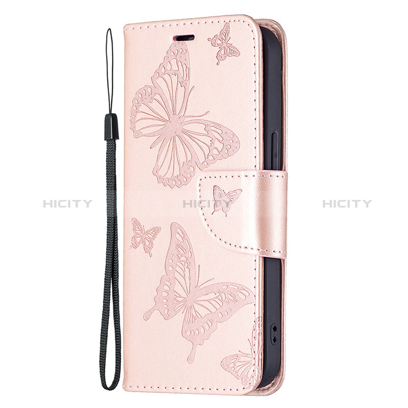 Custodia Portafoglio In Pelle Farfalla Cover con Supporto L09 per Apple iPhone 15 Rosa