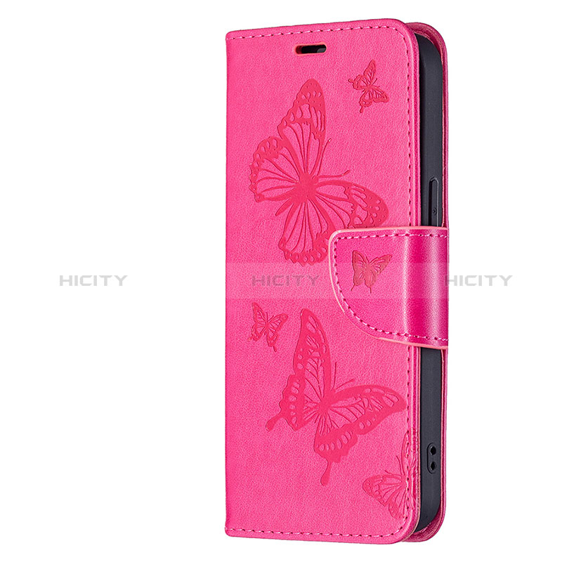 Custodia Portafoglio In Pelle Farfalla Cover con Supporto L09 per Apple iPhone 15 Rosa Caldo