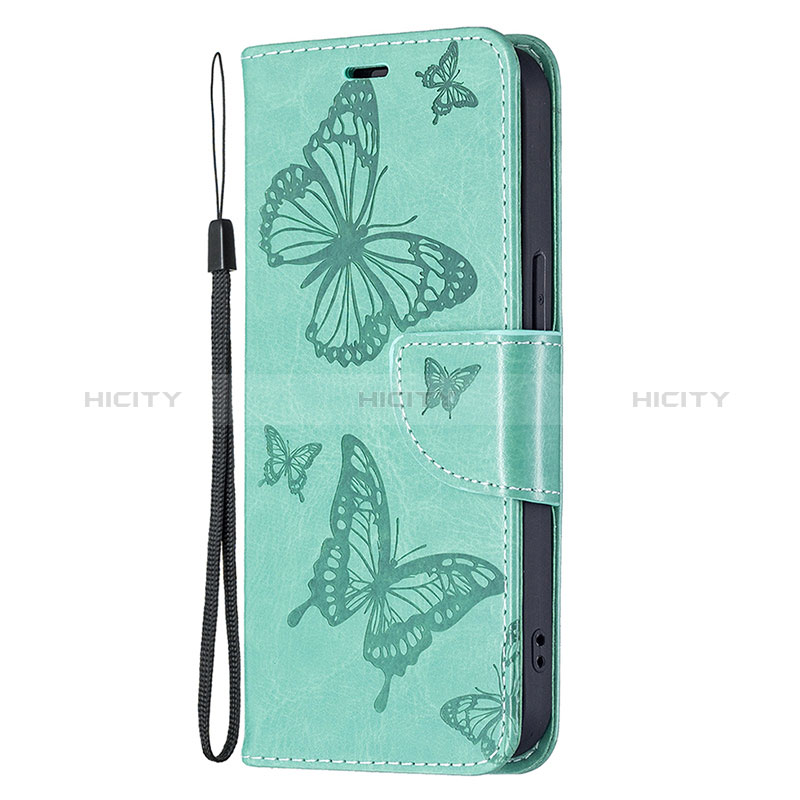 Custodia Portafoglio In Pelle Farfalla Cover con Supporto L09 per Apple iPhone 15 Verde