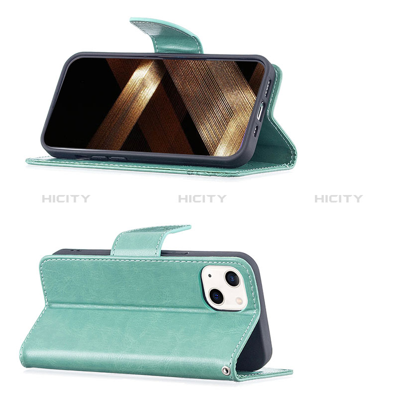 Custodia Portafoglio In Pelle Farfalla Cover con Supporto L09 per Apple iPhone 15 Verde