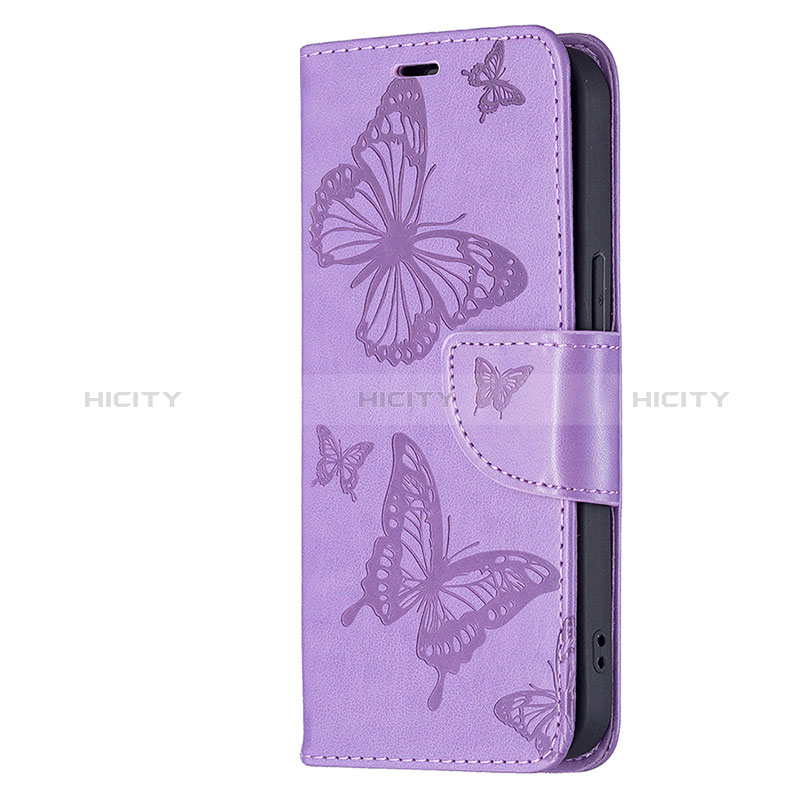 Custodia Portafoglio In Pelle Farfalla Cover con Supporto L09 per Apple iPhone 15 Viola