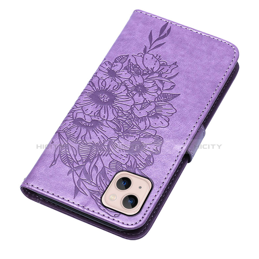 Custodia Portafoglio In Pelle Farfalla Cover con Supporto L10 per Apple iPhone 13 Lavanda