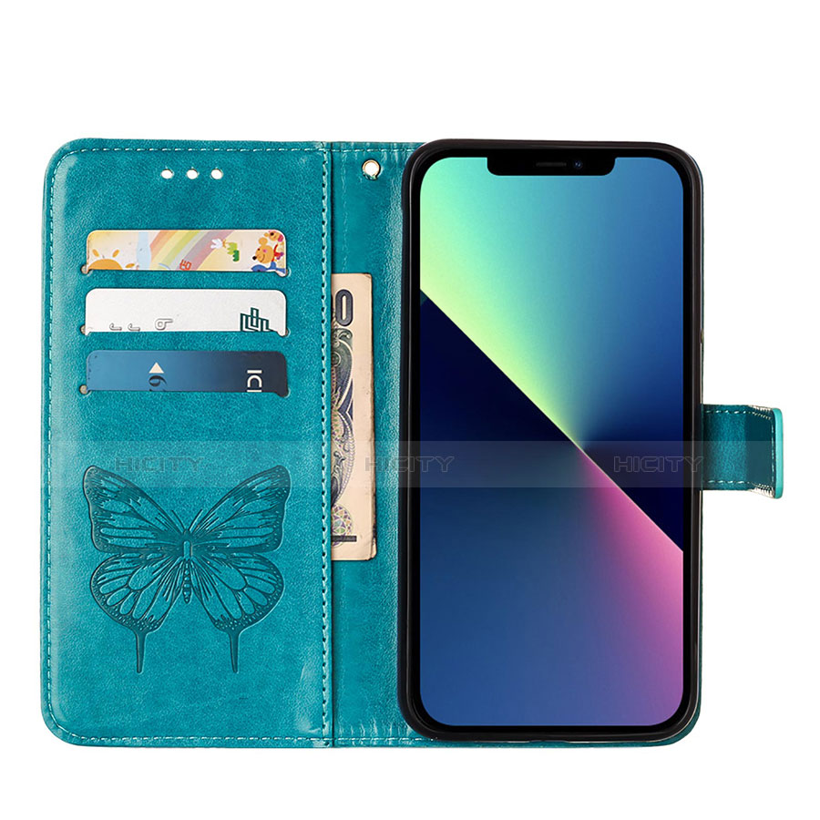 Custodia Portafoglio In Pelle Farfalla Cover con Supporto L10 per Apple iPhone 13 Mini Blu