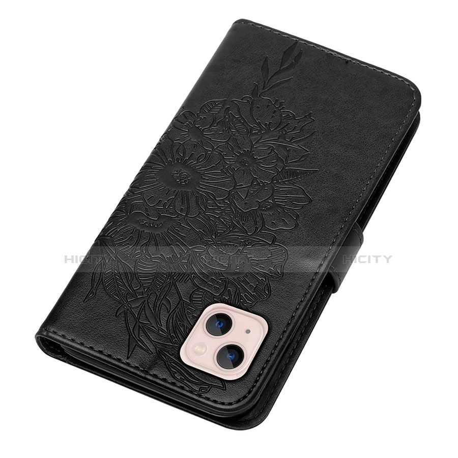 Custodia Portafoglio In Pelle Farfalla Cover con Supporto L10 per Apple iPhone 13 Nero