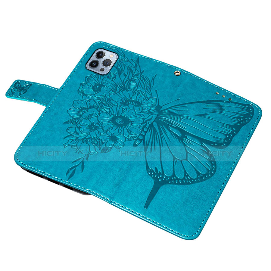 Custodia Portafoglio In Pelle Farfalla Cover con Supporto L10 per Apple iPhone 13 Pro Blu