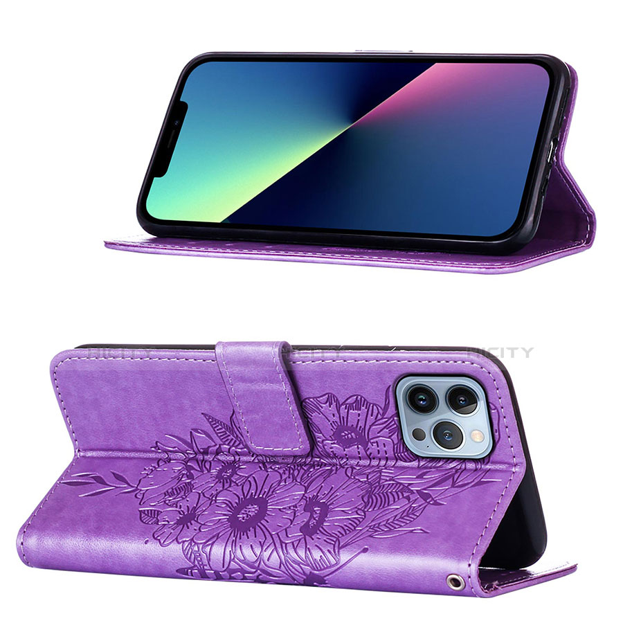 Custodia Portafoglio In Pelle Farfalla Cover con Supporto L10 per Apple iPhone 13 Pro Lavanda