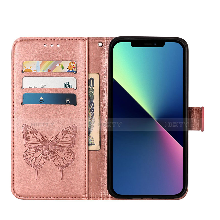 Custodia Portafoglio In Pelle Farfalla Cover con Supporto L10 per Apple iPhone 13 Pro Max Oro Rosa