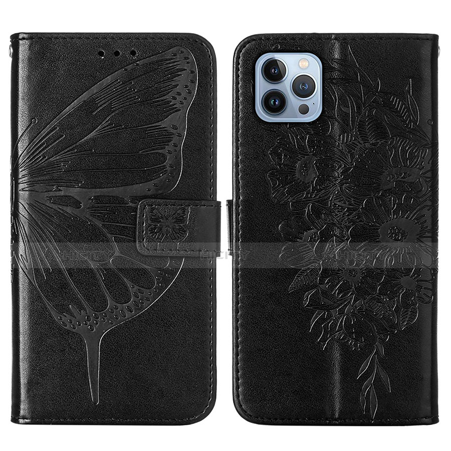 Custodia Portafoglio In Pelle Farfalla Cover con Supporto L10 per Apple iPhone 13 Pro Nero