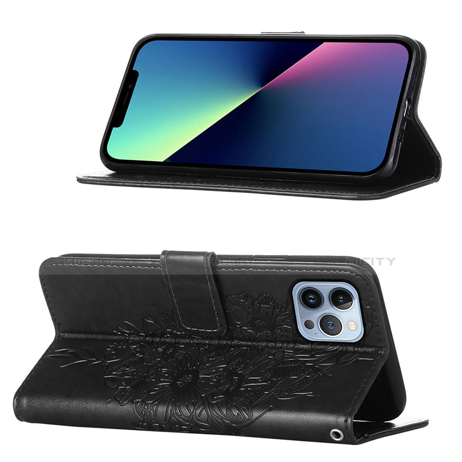 Custodia Portafoglio In Pelle Farfalla Cover con Supporto L10 per Apple iPhone 13 Pro Nero