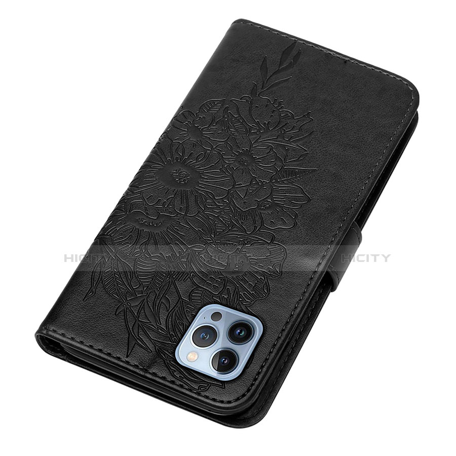 Custodia Portafoglio In Pelle Farfalla Cover con Supporto L10 per Apple iPhone 13 Pro Nero